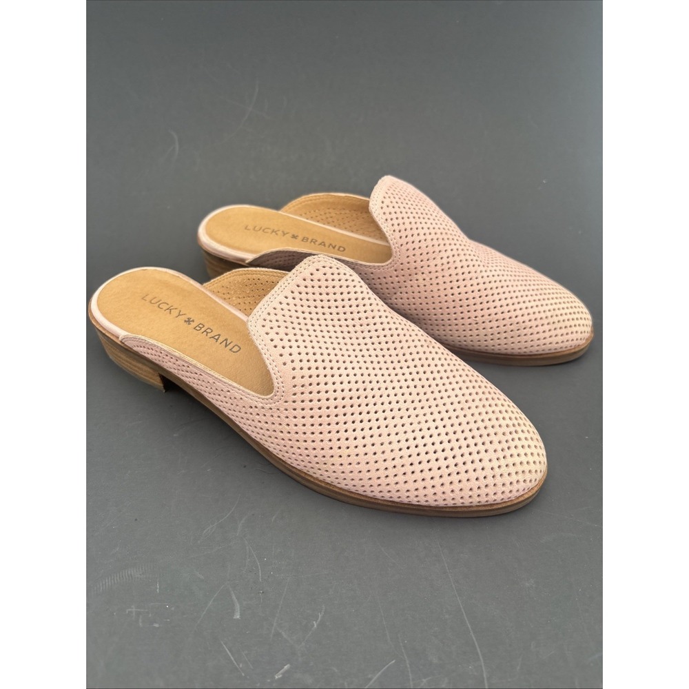 Lucky Brand Shoes Women's Size 7MCoryna Pink Perforated Suede Slip On Mule Flats